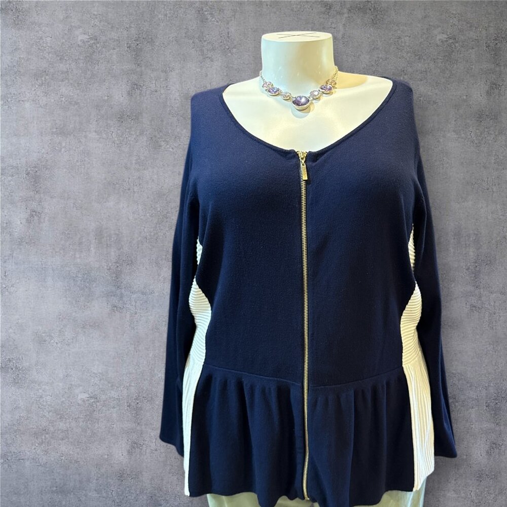 INC International Concepts Size 3X Blue/Ivory Zippered Tunic Top Topper Shacket